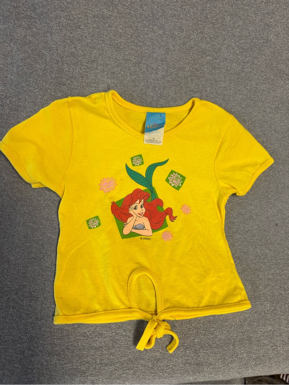 Vintage Disney The Little Mermaid Ariel Yellow Tie-Front Tee Girls Size 6
